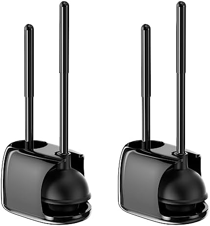 Toilet Brush and Plunger Set, 2 in 1 Toilet Bowl Brush Plunger Set with Hidden Holder for Deeply Cleaning, Bathroom Accessories Toilet Plungers, Black