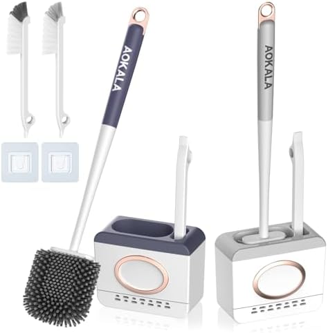 Toilet Brush and Holder Set, 2 Pack Toilet Bowl Brush with Cleaning Brush, Silicone Toilet Bowl Cleaners Brush for Deep Cleaning, Toilet Cleaner Brush Toilet Scrubber Bathroom Accessories