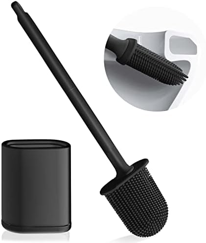 Toilet Brush and Holder Set, Toilet Loo Brush, Deep Cleaning Silicone Toilet Brushes, TPR Flexible Toilet Bowl Brush Head, Wall Mounted and Floor Standing Toilet Brush Holder