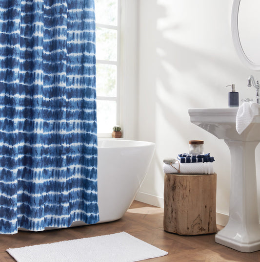72" x 72" Shower Curtain Tie Dye Organic Cotton, Blue