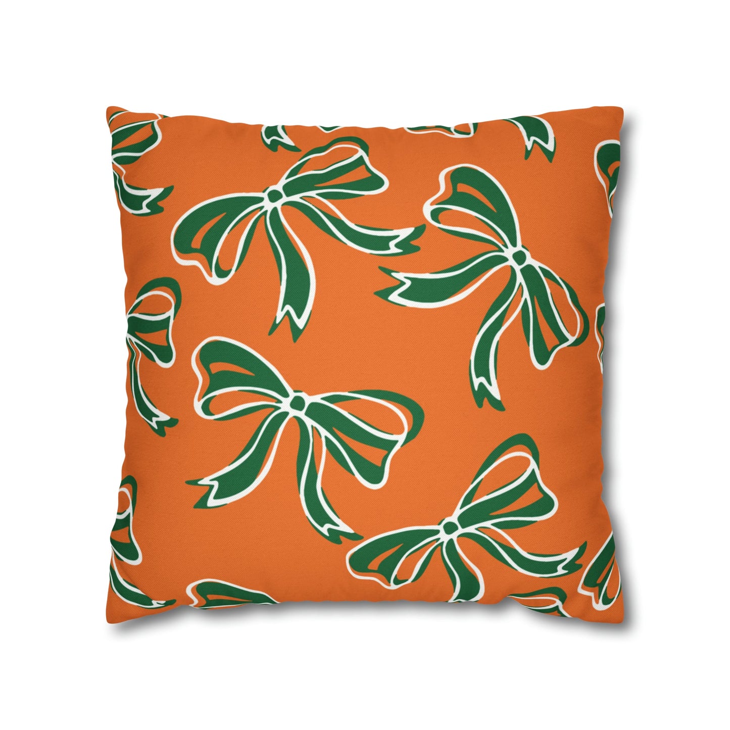 Trendy Bow College Pillow Cover - Dorm Pillow, Graduation Gift,Bed Party Gift,Acceptance Gift,College Gift, Miami Hurricanes, orange & green