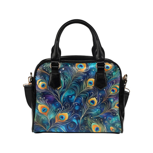 Colorful Blue Peacock Feathers Purse Handbag, Shoulder Bag Purse
