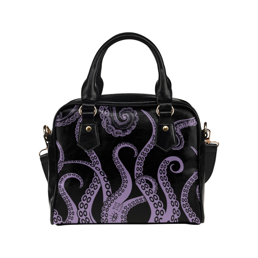 Black and Light Purple Octopus Tentacles Purse, Goth Bowler Bag