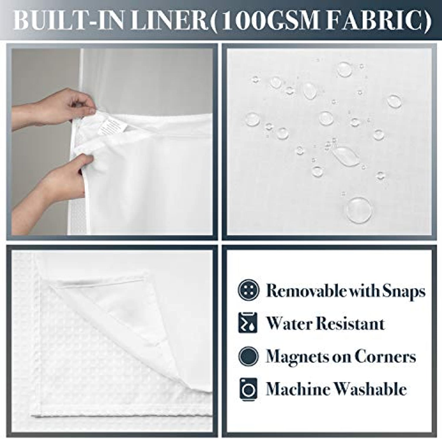 Waffle Weave Shower Curtain 12 Hooks 71x72, White