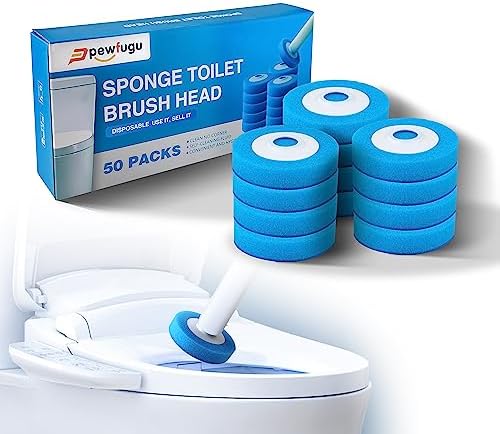 50 Pcs Disposable Toilet Bowl Wand Refills, Toilet and Bathroom Cleaning, Toilet Brush Heads, Upgraded Material Disposable Toilet Brush Cleaning Sponges Heads Toilet Brush Refills (Brush head)