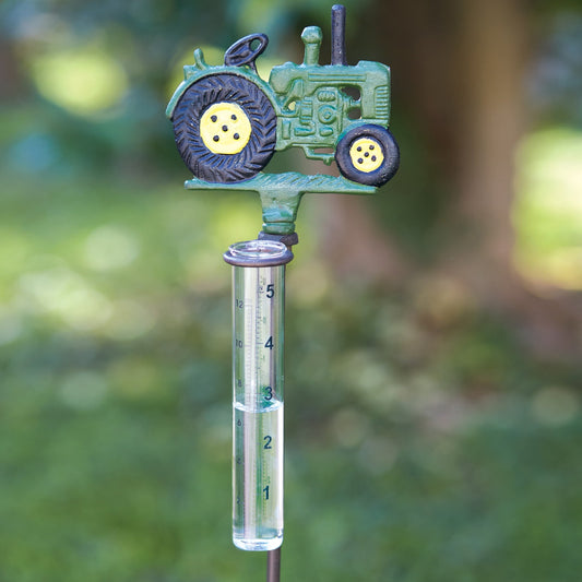 Tractor Rain Gauge Garden Stake