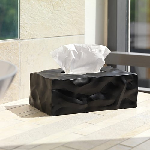 Wipy Crinkle Rectangular Tissue Box Cover by Essey Facial Tissue Holders Essey Black