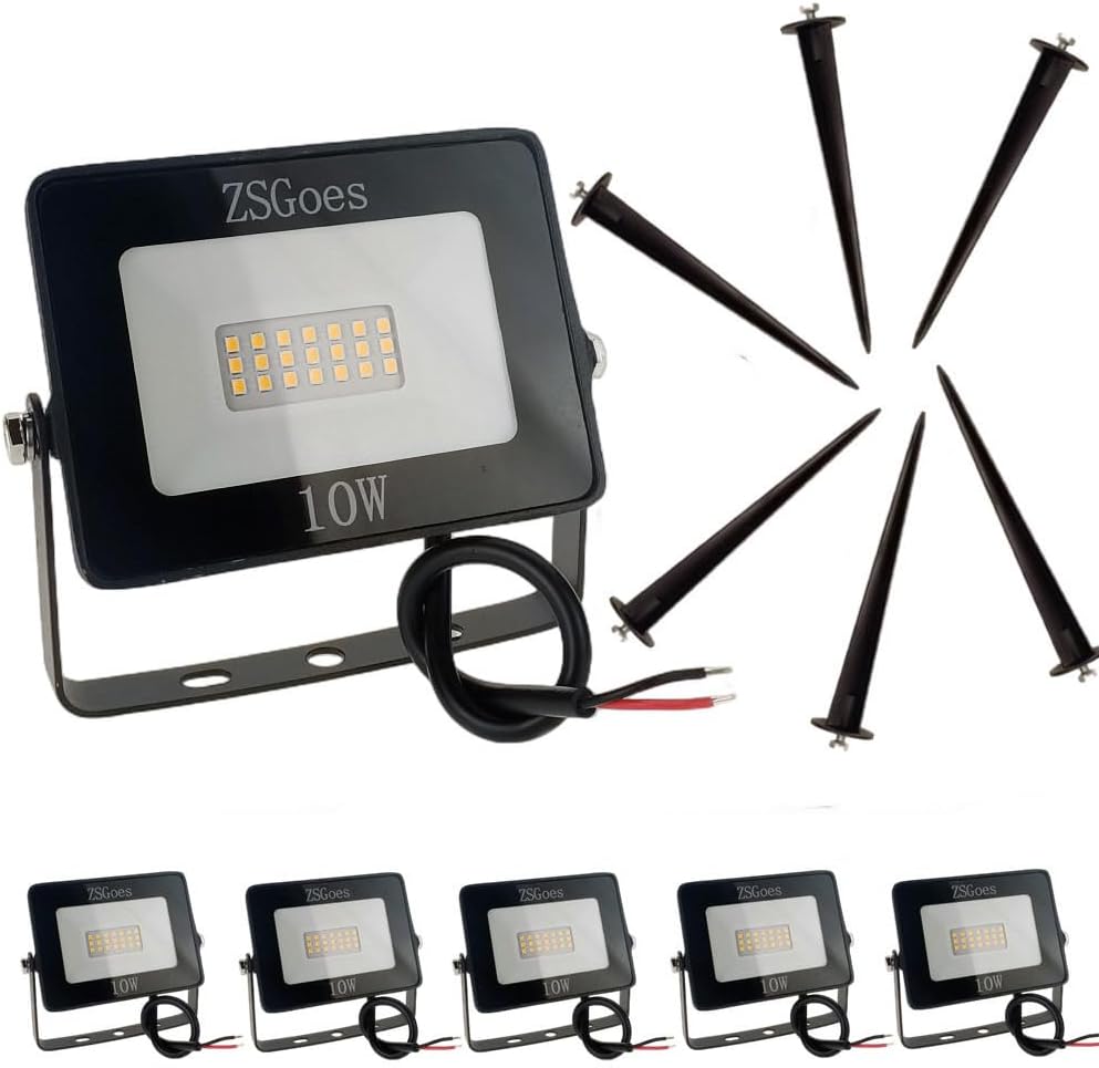 6 Pack 10W Watt Warm White LED Flood Light Outdoor Waterproof IP65, Wall Floodlight Security Landscape Light, Home, Square, Yard, Garage, Street, Pathway, Low Voltage 12V 24V 36V 48V 60V AC DC