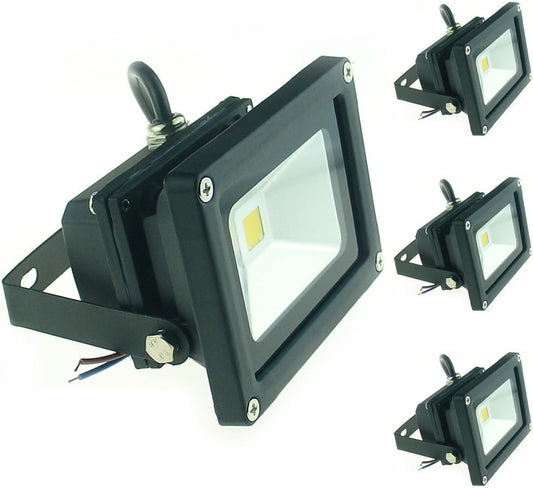 10W 12V 24V DC AC Low Voltage LED Flood Light Lamp Floodlight Security Outdoor Waterproof Ultra Bright Black, 4 Pack Cool White