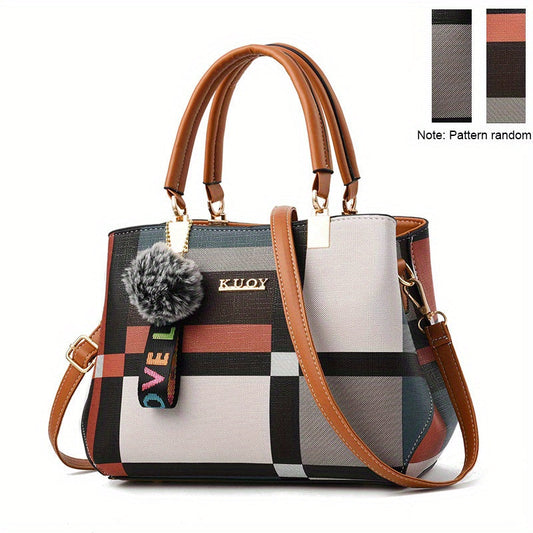 Stylish Plaid Pattern Satchel Bag - Colorblock Double Handle Purse for Women's Fashion Crossbody Bag