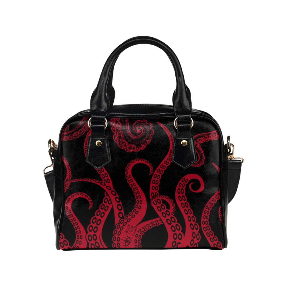 Black and Red Octopus Tentacles Purse, Goth Bowler Bag