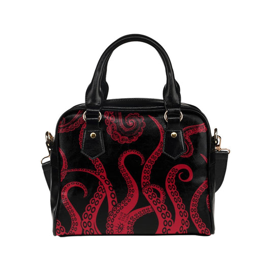 Black and Red Octopus Tentacles Purse, Goth Bowler Bag