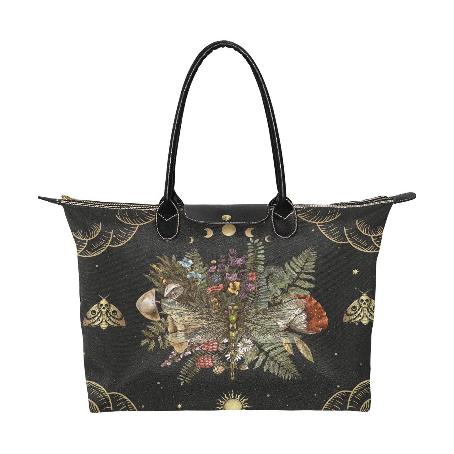 Dragonfly of Crescent Moon Forest Witchcraft fabric zip tote