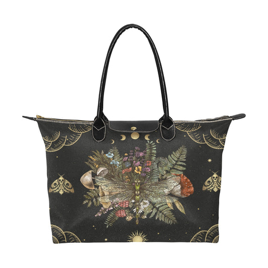 Dragonfly of Crescent Moon Forest Witchcraft fabric zip tote