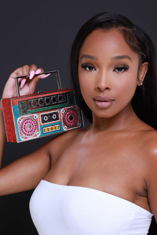Mix Tape Rhinestone Embellished Purse - Red