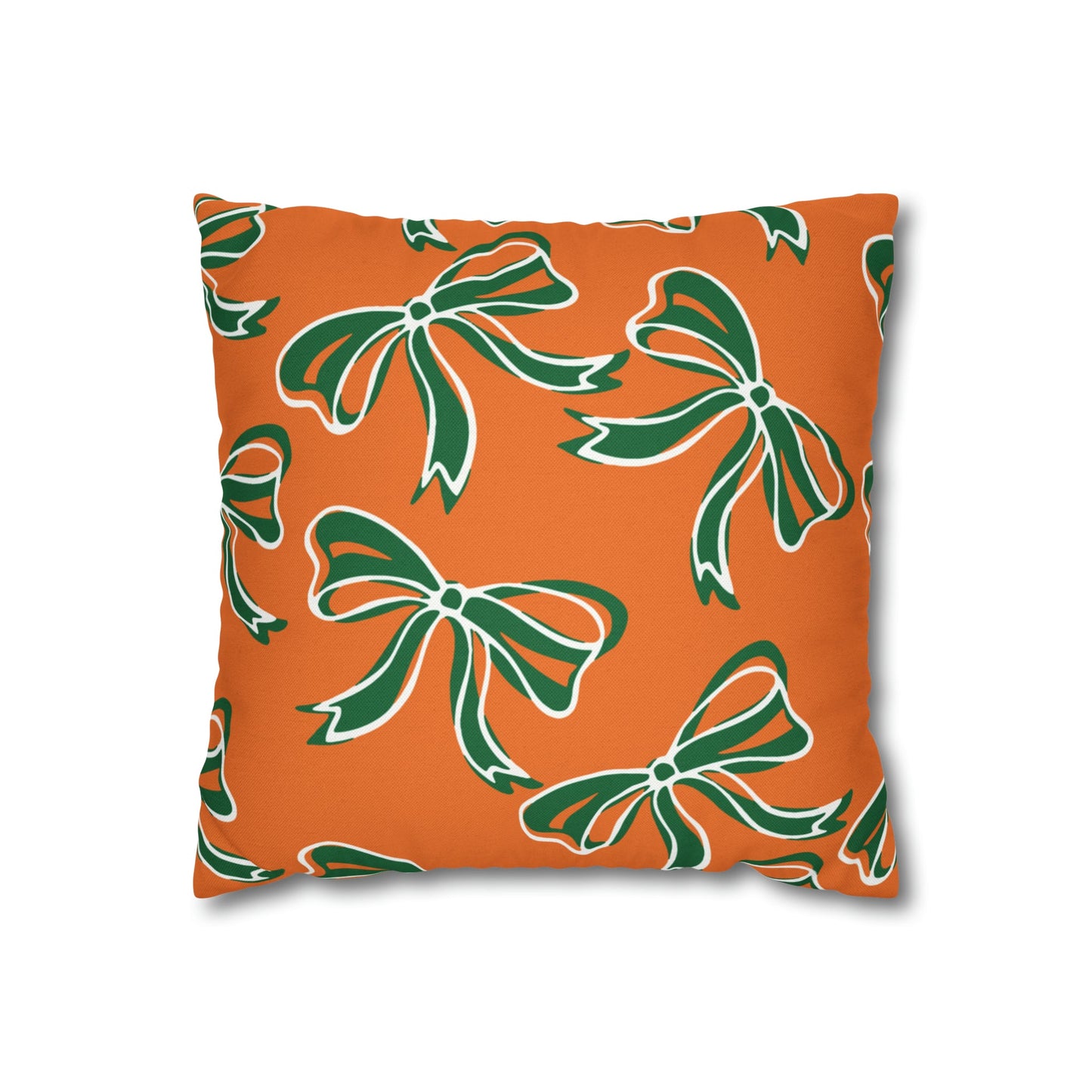 Trendy Bow College Pillow Cover - Dorm Pillow, Graduation Gift,Bed Party Gift,Acceptance Gift,College Gift, Miami Hurricanes, orange & green