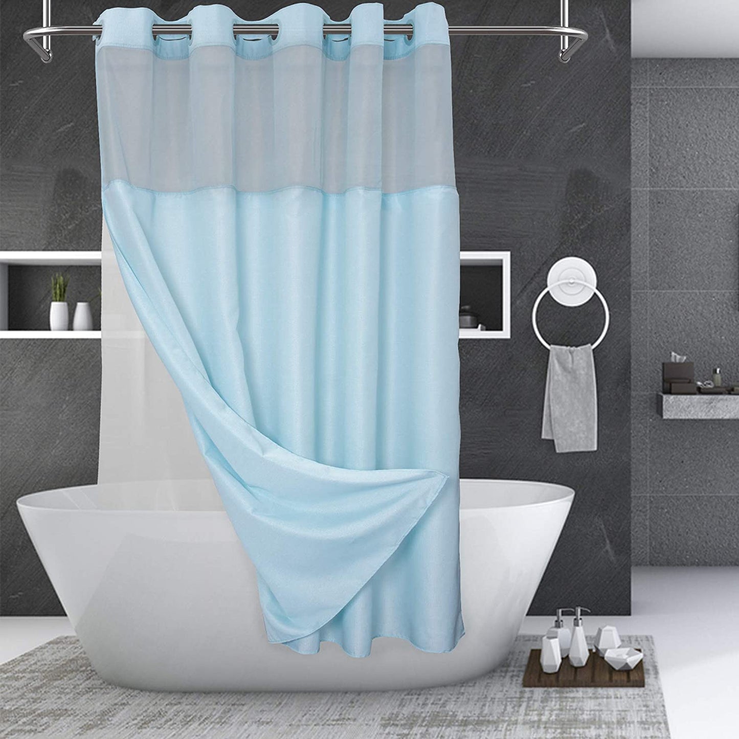 No Hooks Needed Shower Curtain White, 71x74