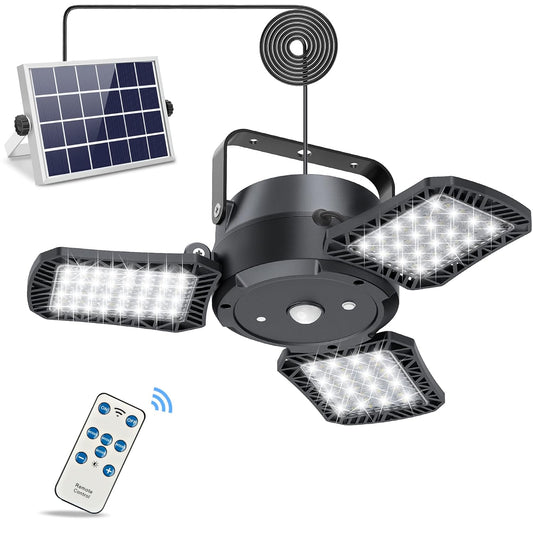 Solar Lights Outdoor Indoor - Solar Powered Shed Light with Remote Waterproof Led Solar Motion Sensor Lights Outdoor, 120° Solar Security Lights for Home Yard Garage Barn Patio, Black