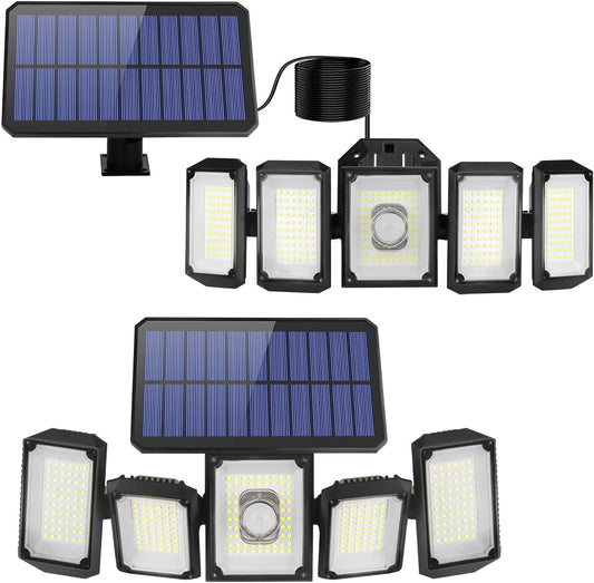 Solar Motion Lights Outdoor Indoor: LED Flood Light with 5 Heads Outside Security Lights Waterproof Solar Powered Light with 4 Lighting Mode - Solar Lighting for Inside House with Remote & Cord