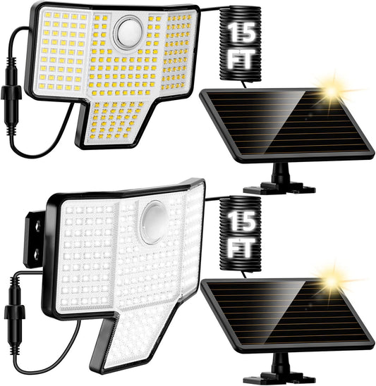 AmeriTop Solar Lights Outdoor, 2 Pack 189 High Brightness LED Cordless Solar Motion Sensor Lights; 4 Heads, 270°Wide Angle Illumination, IP65 Waterproof, Security Flood Light(Daylight)