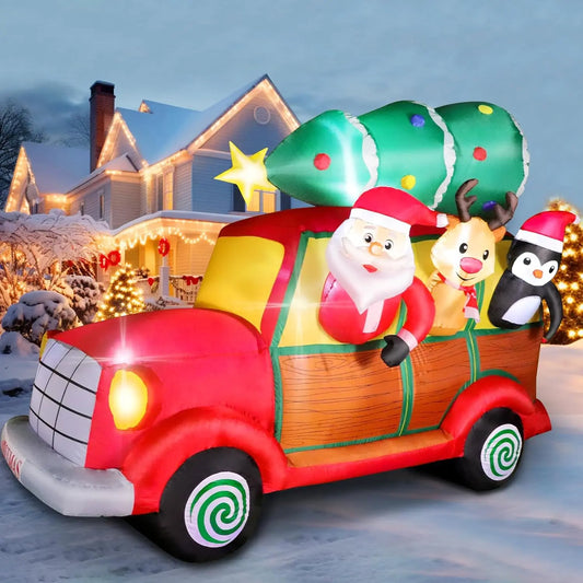 8 FT Christmas Inflatable Car with Santa Claus, Outdoor Decoration with Built-in Lights, for Yard Lawn Garden Display Party ShopOnlyDeal