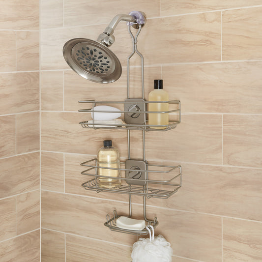 Over the Shower Caddy with 2 Basket Shelves Satin Nickel