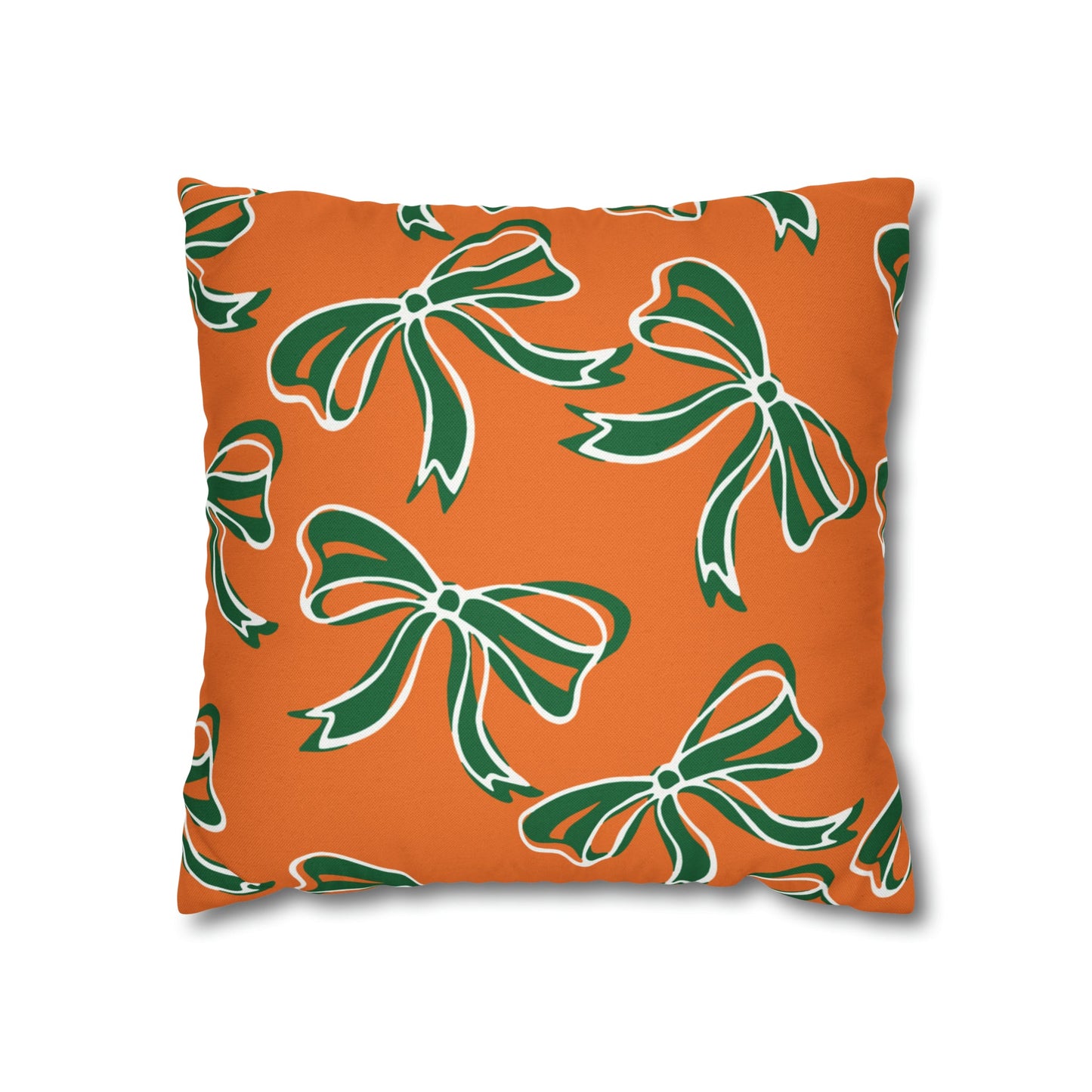 Trendy Bow College Pillow Cover - Dorm Pillow, Graduation Gift,Bed Party Gift,Acceptance Gift,College Gift, Miami Hurricanes, orange & green