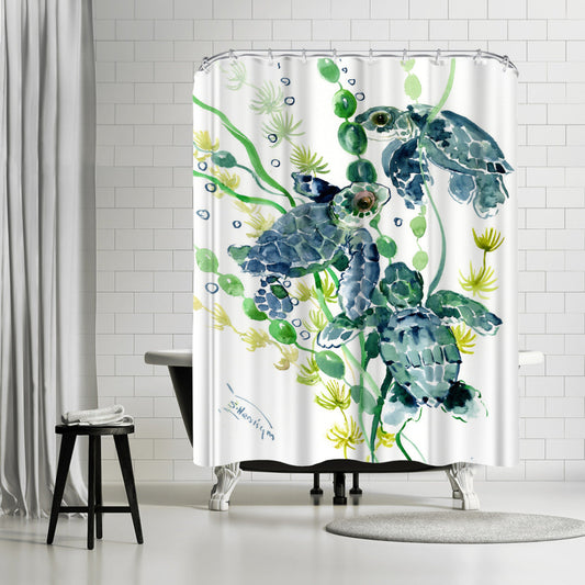 71" x 74" Decorative Shower Curtain with 12 Hooks, Three Sea Turtles by Suren Nersisyan
