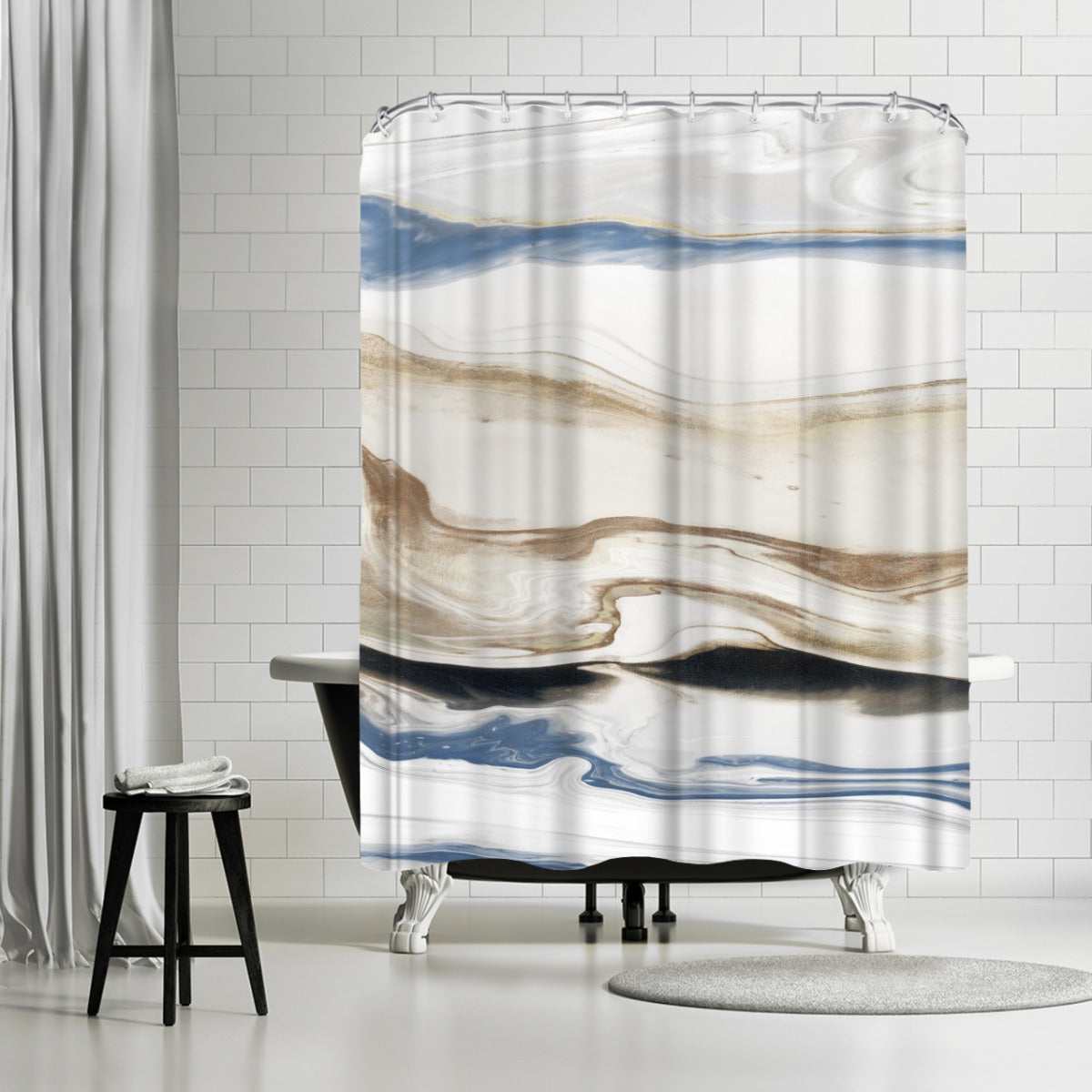 71" x 74" Abstract Shower Curtain with 12 Hooks, Synthesis Ii by PI Creative Art