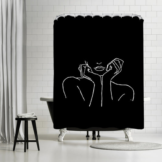 71" x 74" Decorative Shower Curtain with 12 Hooks, ThinkingBlack by Martina