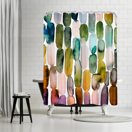 71" x 74" Abstract Shower Curtain with 12 Hooks, Watercolor Strokes 1 by Lisa Nohren