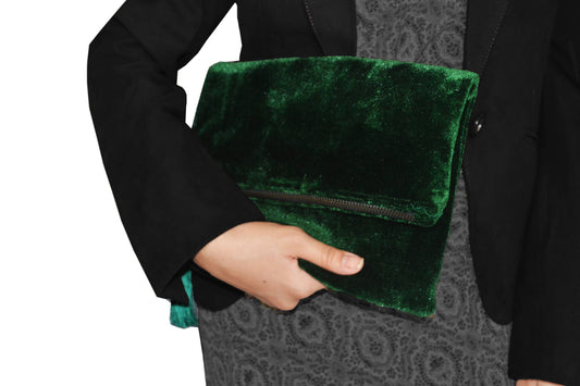 Velvet Clutch, Emerald Green Foldover Bag