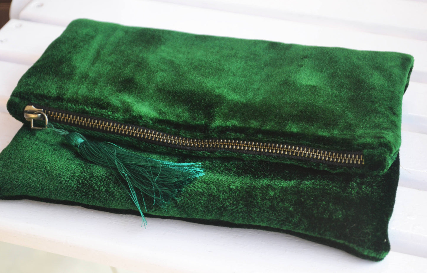 Velvet Clutch, Emerald Green Foldover Bag
