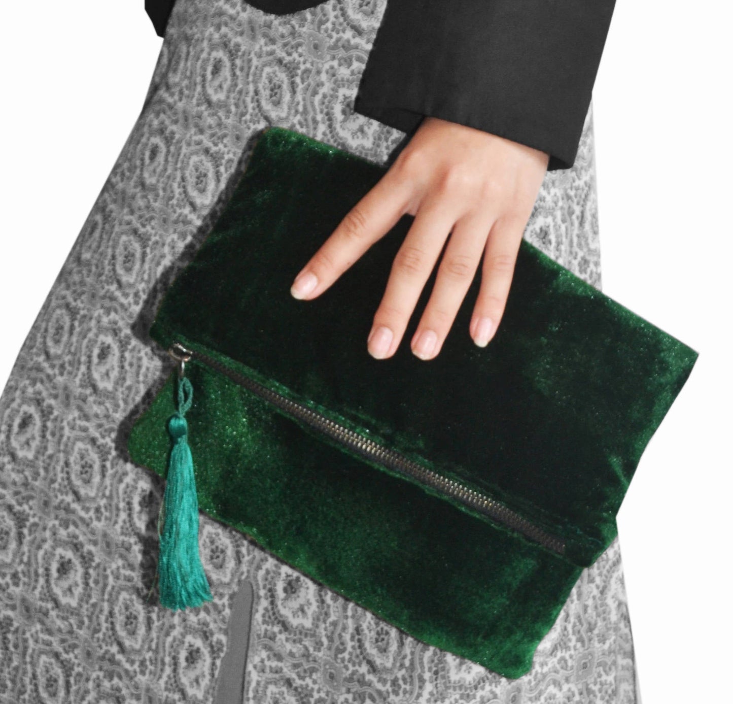 Velvet Clutch, Emerald Green Foldover Bag