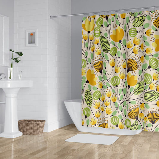 *NEW* Floral Fabric Shower Curtain - Water & Mold Resistant, Washable - Yellow Green and Orange Floral