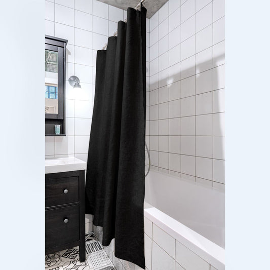 Black Linen Shower Curtain – Simple Linen Bathroom Panel – Customs Size. 80", 90", and 96" Height