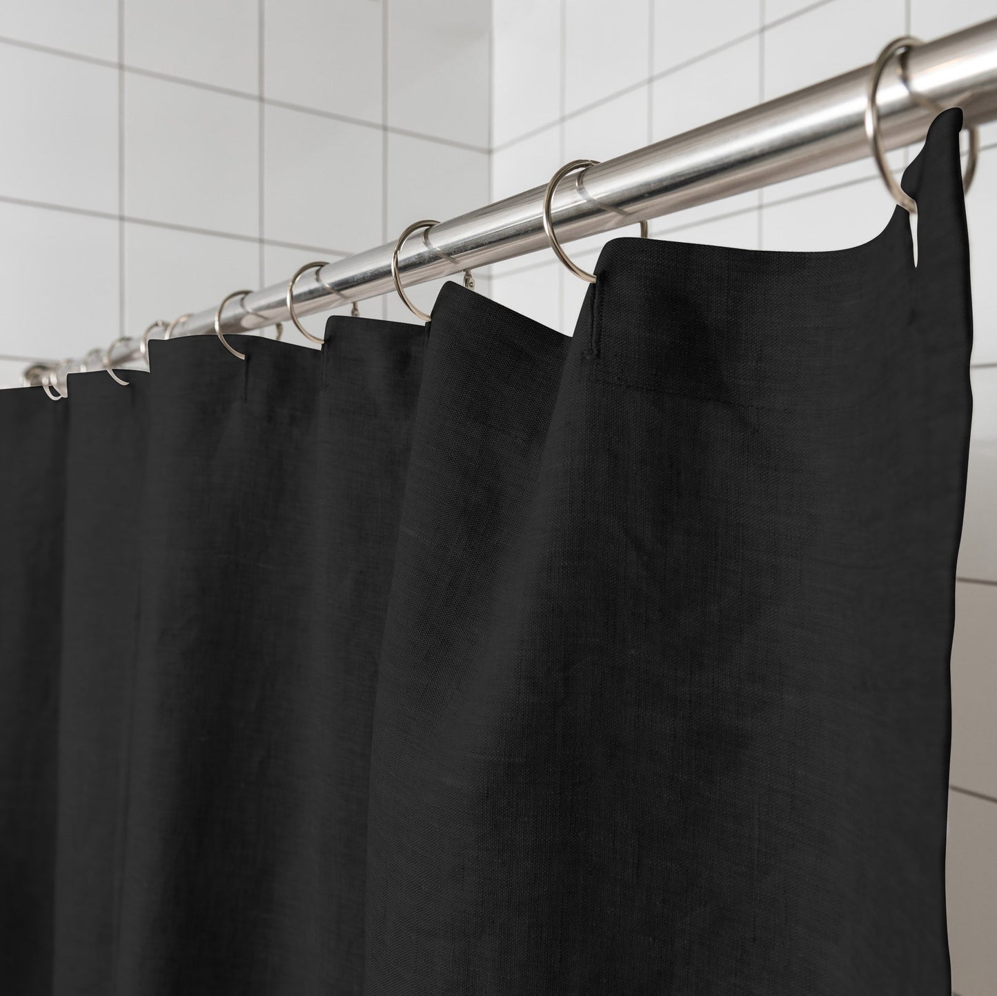 Black Linen Shower Curtain – Simple Linen Bathroom Panel – Customs Size. 80", 90", and 96" Height