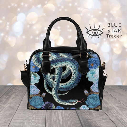 Blue Snakes Flowers Bowler Bag Purse