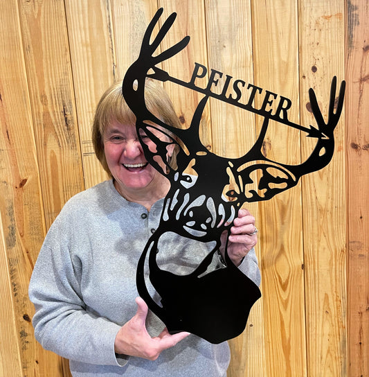Bow Hunting Deer Head - Antler Sign - Family Name Wall Decor - 24" Hunter Gift