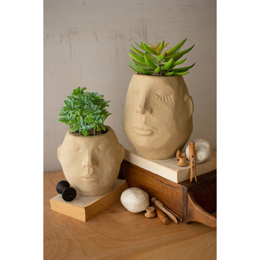 Set of 2 Ceramic Face Planters
