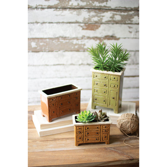 Set of 3 Ceramic Chest of Drawers Planters