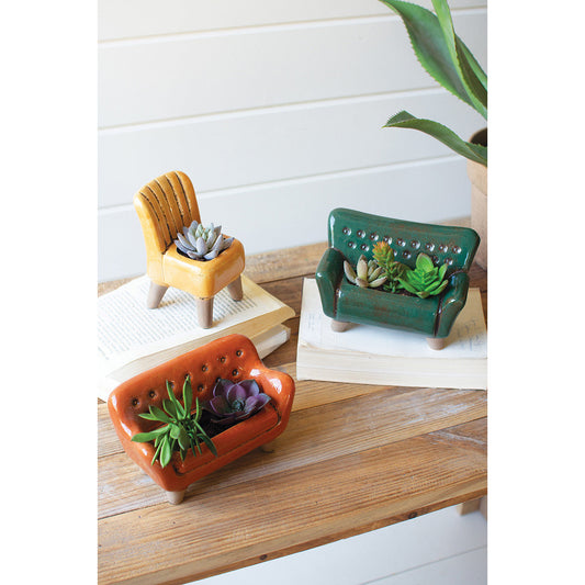 Set of 3 Ceramic Sofa and Chair Planters