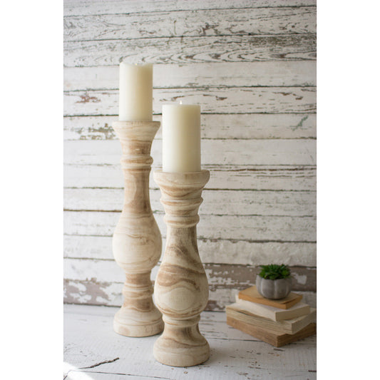 Set of Two Hand Carved Wooden Candle Stands