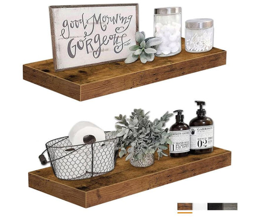 QEEIG Bathroom Shelves 24 inches Long Floating Shelf for Wall 24 x 9 inch Set of 2, Rustic Brown (008-60BN)