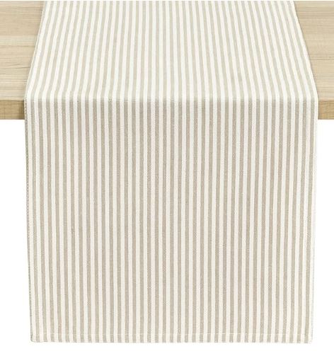 Table Runner, 13" x 72" Farmhouse Ticking Stripe , Neutral