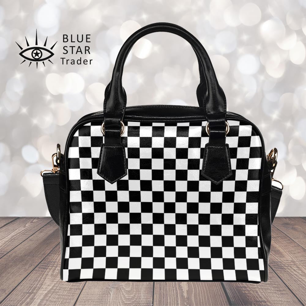 Black and White Checkered Bowler Bag Purse
