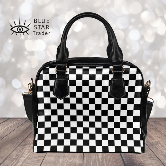 Black and White Checkered Bowler Bag Purse