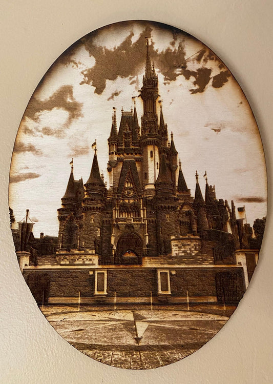 Cinderella Castle - Laser-Etched Photo - Baltic Birch Wood