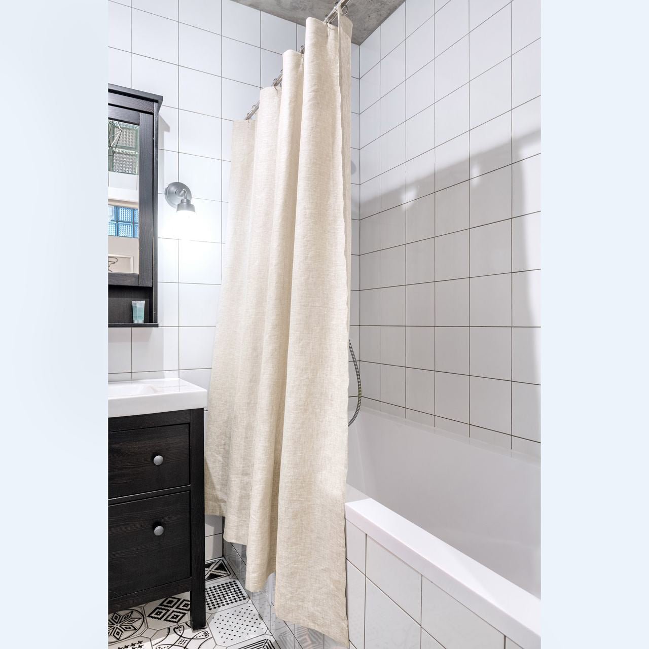 Cream Linen Shower Curtain – Simple Linen Bathroom Panel – Custom Size: 80", 90", and 96" height