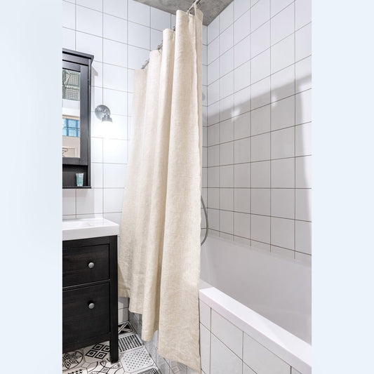 Cream Linen Shower Curtain – Simple Linen Bathroom Panel – Custom Size: 80", 90", and 96" height
